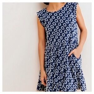 Maeve Anthropologie Womens Small Fit Flare Dress Sleeveless Blue White Polka Dot